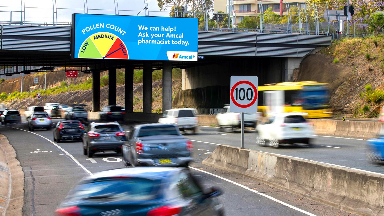 Amcal fights hay fever season with live pollen count billboards